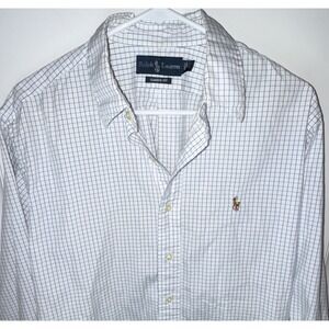 Ralph Lauren Check White Blue Cotton Button-Down Classic Fit Long Sleeve Men